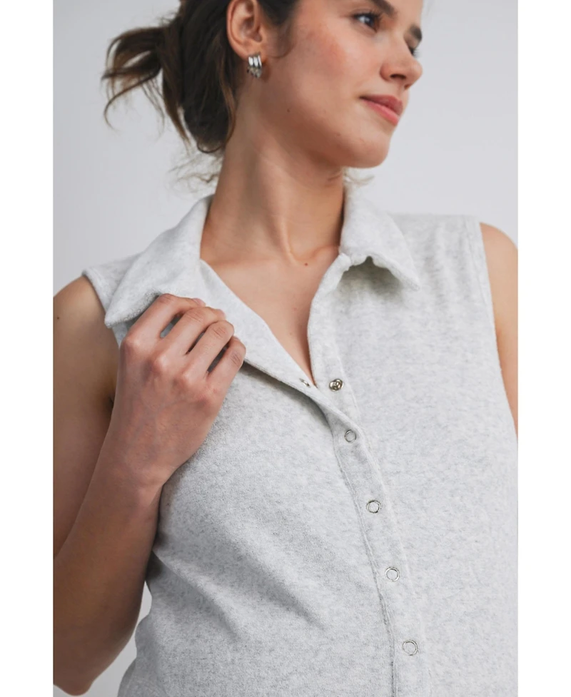 Hello Miz Maternity Sleeveless Button-Front Nursing Romper with Pockets