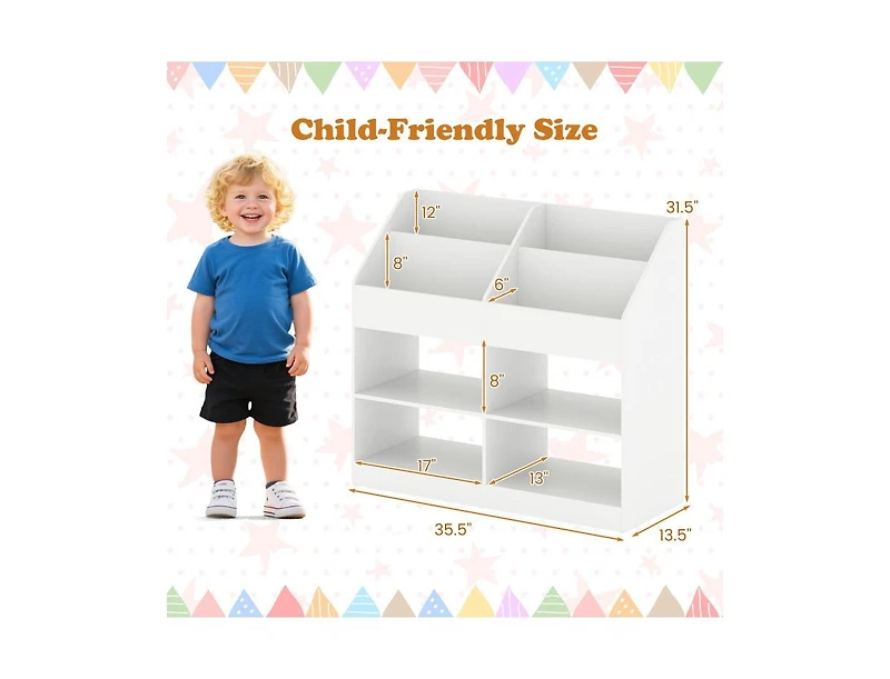 Slickblue Kids 3-Tier Bookshelf with Display Rack and Toy Storage