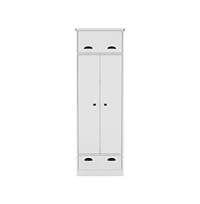 flynama Dumas Armoire Bedroom Storage Organizer with Double Doors Hanging Rod and Two Drawers
