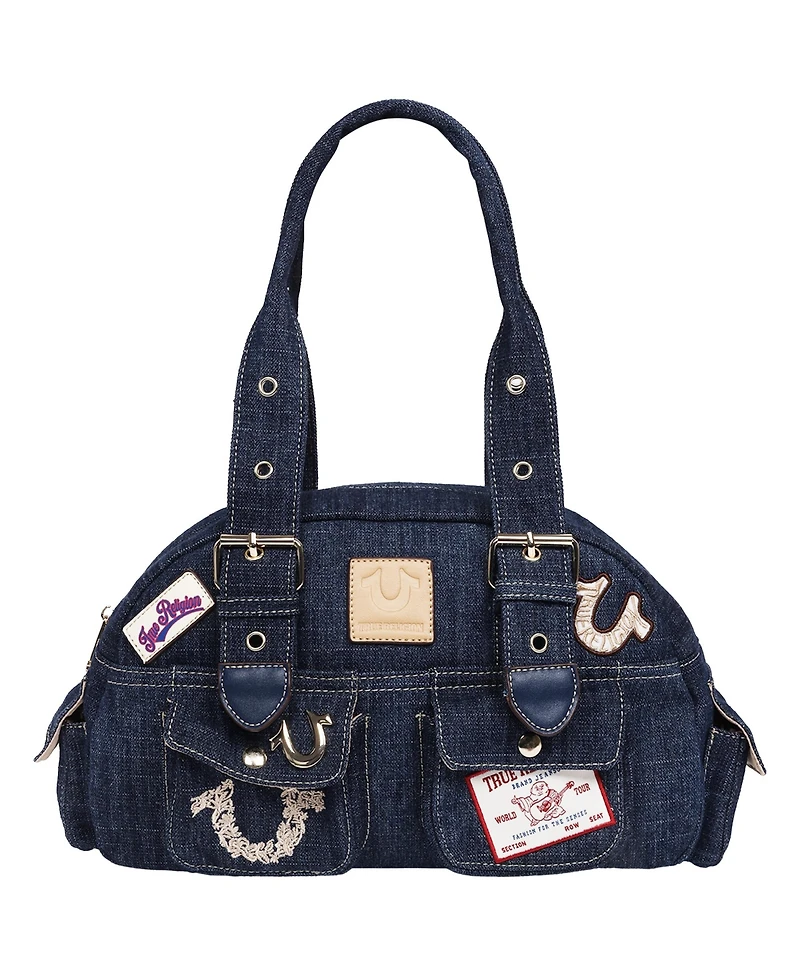 True Religion Multi-Patch Denim Satchel