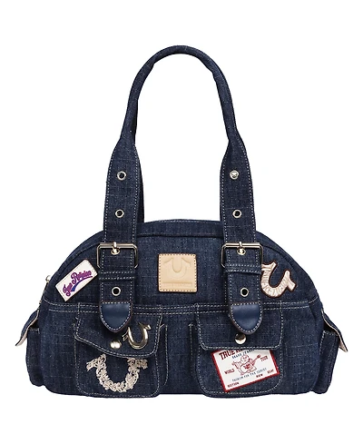 True Religion Multi-Patch Denim Satchel