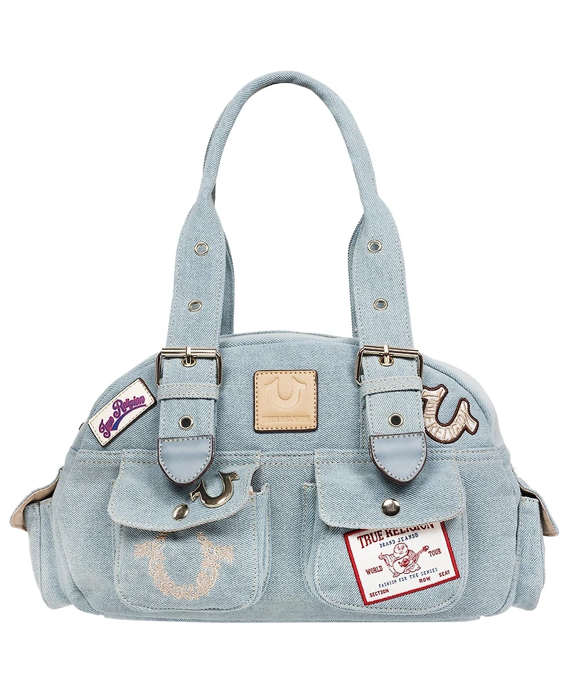 True Religion Multi-Patch Denim Satchel