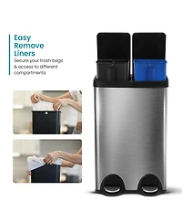 Home Zone Living 16 Gallon Dual Trash and Recycling Can with Removable Liners and Soft Close Lids, Stainless Steel
