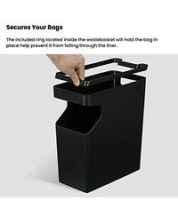 Home Zone Living 2-Pack 2 Gallon Small Trash Can, Slim Rectangular Wastebasket with Wood Grain Cover