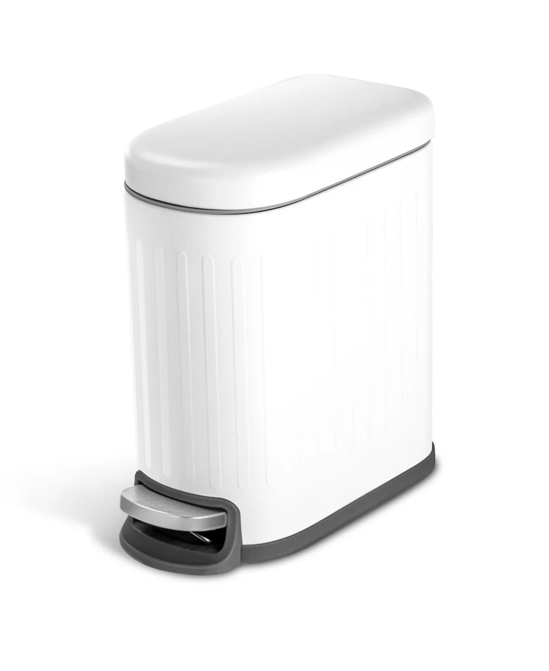 Home Zone Living 1.3 Gallon Slim Stainless Steel Trash Can with Reeded Pattern, Soft Close Lid and Removable Liner