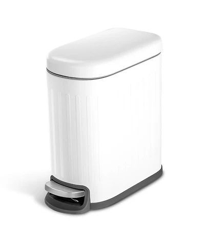 Home Zone Living 1.3 Gallon Slim Stainless Steel Trash Can with Reeded Pattern, Soft Close Lid and Removable Liner