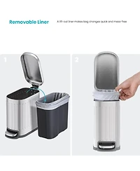 Home Zone Living 1.3 Gallon Slim Stainless Steel Small Trash Can with Reeded Pattern, Step Pedal and Soft-Close Lid, Silver