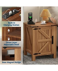gaomon Bedside Tables Set of 2 with Usb Charging Station – Rustic Wooden Bedside Tables with Sliding Barn Door, Adjustable Shelf