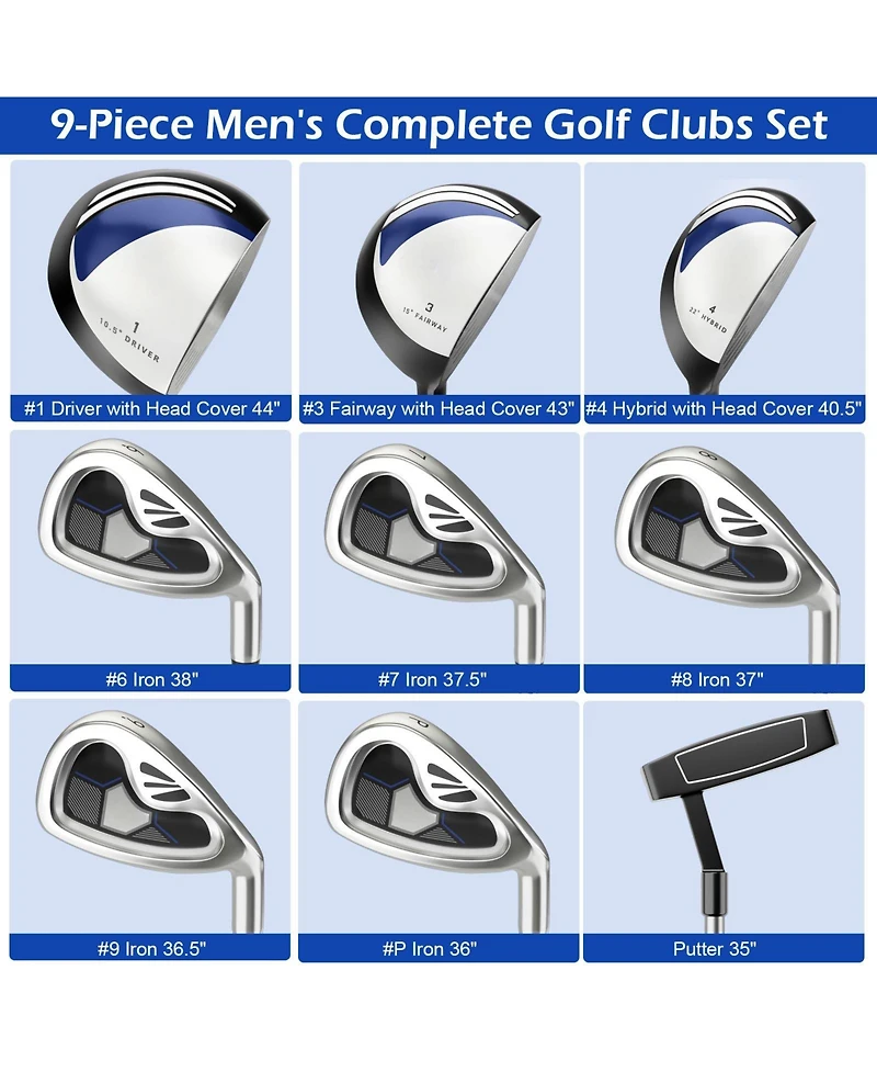 Hongge Men's 9-Piece Complete Golf Club Set