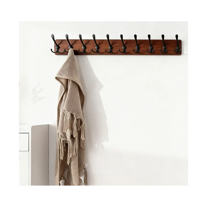 Yigii Rustic Wood Coat Rack - 10 Hooks for Coats, Hats, Bags - Wall Mount