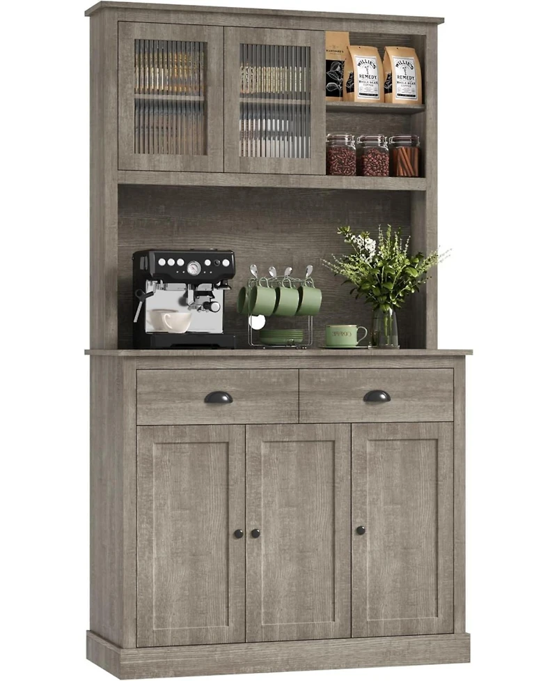 gaomon Tall Storage Cabinet - Freestanding Kitchen Pantry Cabinet with Drawers and Adjustable Shelves.