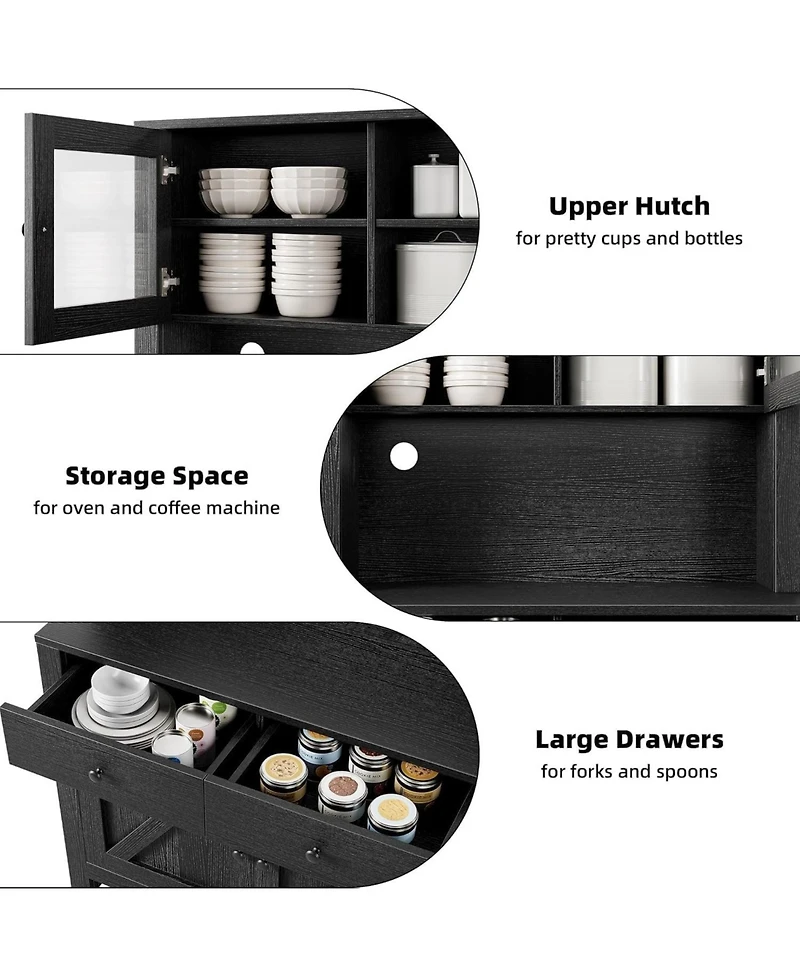 gaomon Kitchen Pantry Cabinet with Microwave Stand and Coffee Bar 4 Doors and Shelves