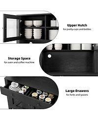 gaomon Kitchen Pantry Cabinet with Microwave Stand and Coffee Bar 4 Doors and Shelves