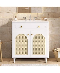 Sillysis 30 Inch Freestanding Bathroom Vanity with Sink, Solid Wood & Mdf Cabinet, Tip Drawer & Adjustable Shelf for Modern Storage