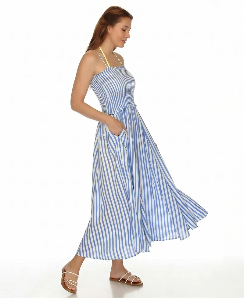 Raviya Women's Striped Smocked Midi Swim Dress