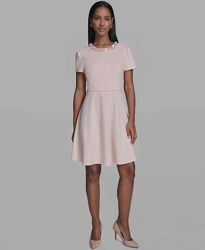 Karl Lagerfeld Paris Women's Embellished Neck Short Dress