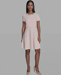 Karl Lagerfeld Paris Women's Embellished Neck Short Dress