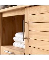 Tikamoon Solid Teak Wood Vanity Cabinet Wash Stand Adjustable Drawers Bathroom Furniture