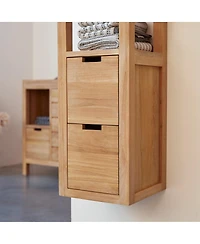 Tikamoon Solid Teak Bathroom Storage Column Cupboard Rack 2 Drawers 1 Cupboard 150cm