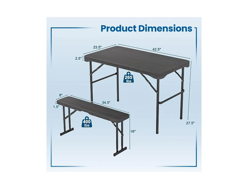 Slickblue Outdoor Folding Table and Bench Set with Hdpe Top and Metal Frame