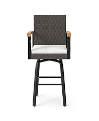 sumyeg Outdoor 360-Degree Swivel Bar Stool with Cushion and Acacia Wood Armrests