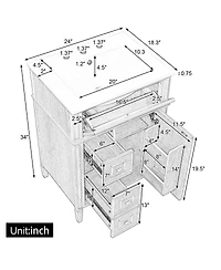 Sillysis 24" Freestanding Bathroom Vanity with Ceramic Sink, Solid Wood & Mdf, Soft-Close Drawers, Flip-Out Storage for Modern Bathrooms