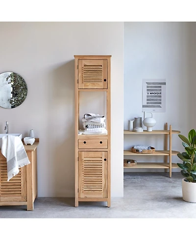 Tikamoon Bathroom Cabinets Solid Teak Wood Bathroom Cabinet Tower Storage Drawer Design 190cm