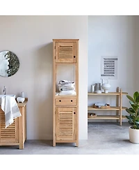 Tikamoon Bathroom Cabinets Solid Teak Wood Bathroom Cabinet Tower Storage Drawer Design 190cm