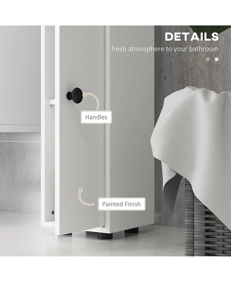 Rainsken Tall Slim Bathroom Storage Cabinet, 71" Freestanding Corner Cabinet with Four Open Shelves, Two 2-Tier Cabinets and 1 Drawer for Small S