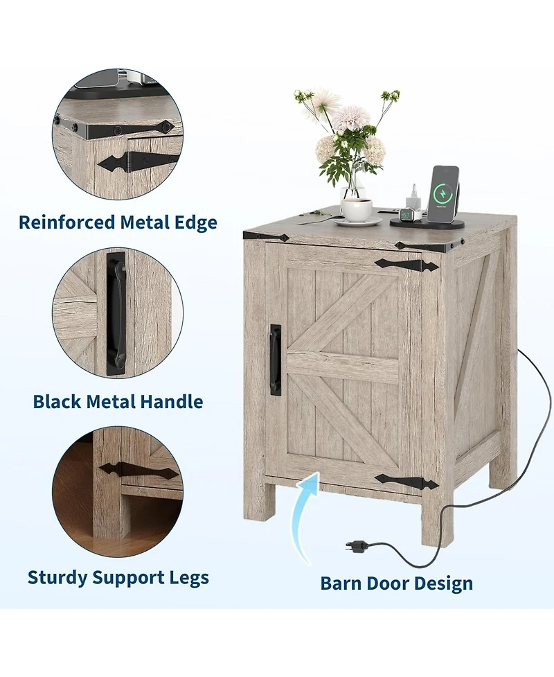 gaomon Bedside Tables Set of 2 with Usb Charging Station – Rustic Wood Bedside Tables with Sliding Barn Door, Adjustable Shelf