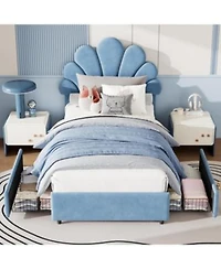 Gaomon Bed Frame For Kids With Adjustable Headboard Upholstered Princess Velvet Platform Bed 2 Storage Drawers Solid Wood Slat Support