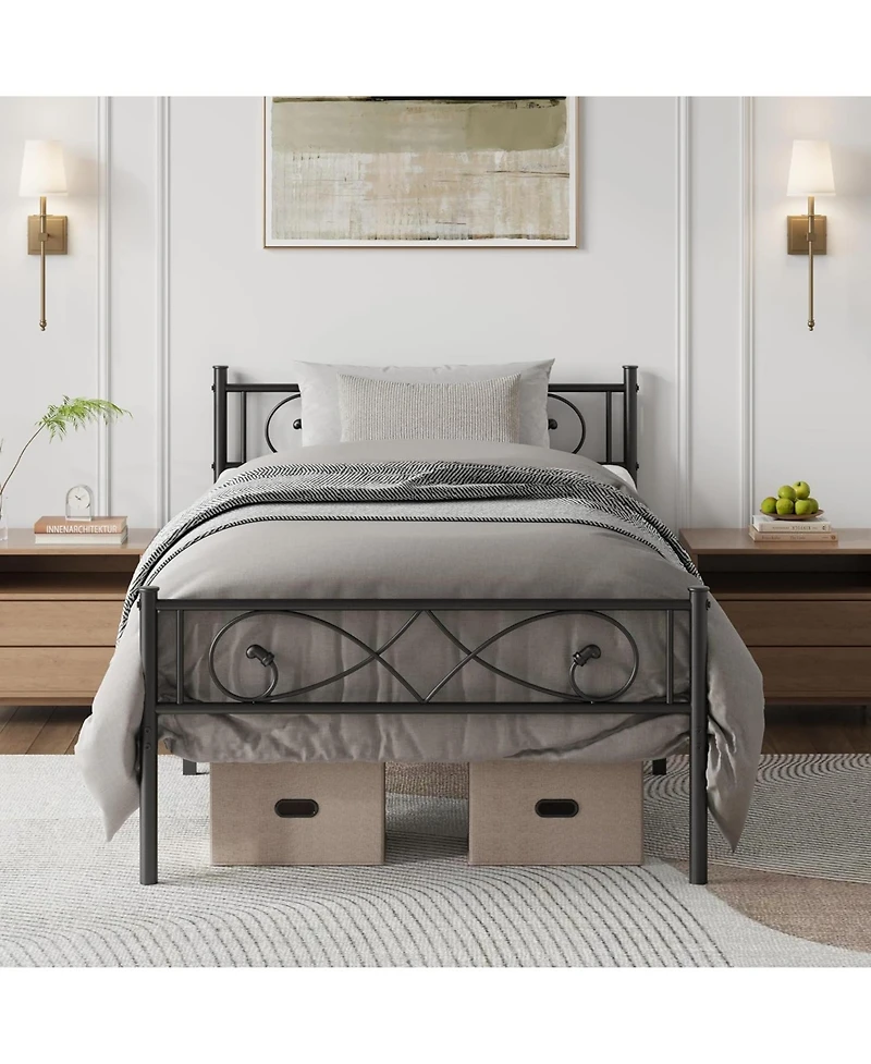 gaomon Twin Metal Platform Bed Frame with Unique Design Headboard and Under-Bed Storage