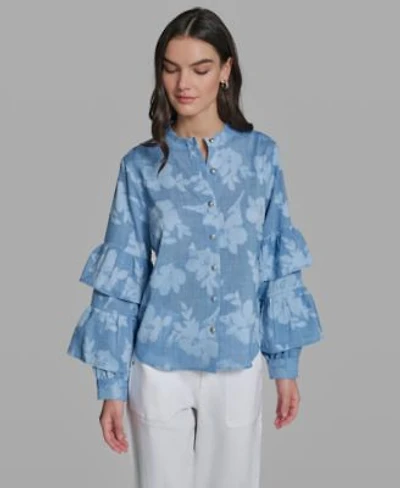 Karl Lagerfeld Paris Womens Long Sleeve Mock Neck Shirt