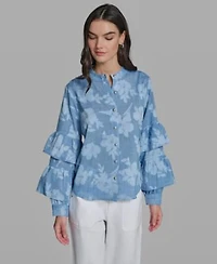 Karl Lagerfeld Paris Womens Long Sleeve Mock Neck Shirt