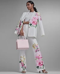 Karl Lagerfeld Paris Petite Notch Lapel Collar Blazer Mid Rise Floral Print Pants