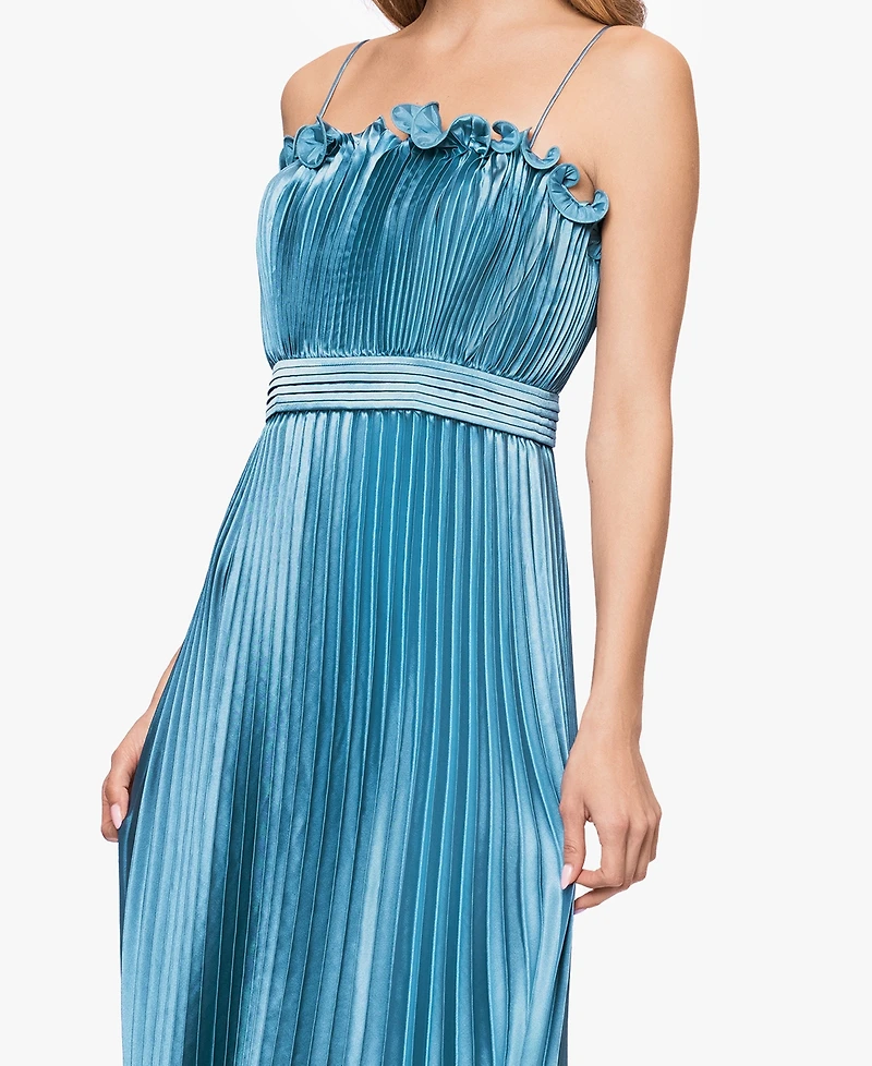 Betsy & Adam Women's Spaghetti Strap Pleated Ball Gown