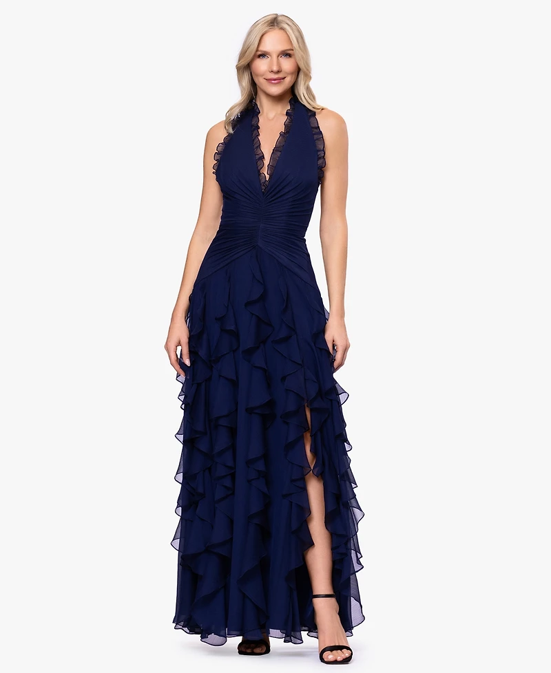 Betsy & Adam Women's Halter Neck Ball Gown