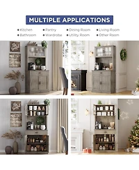 gaomon Kitchen Pantry Cabinet with Microwave Stand & Coffee Bar,Wooden Freestanding Hutch Cabinet with Adjustable Shelves and 4 Doors