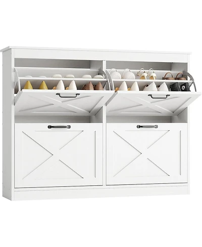 gaomon Hidden Shoe Storage Cabinet with 4 Flip Drawers & Adjustable Shelves, Modern Freestanding Shoe Rack Organizer for Entryway, Bedroom