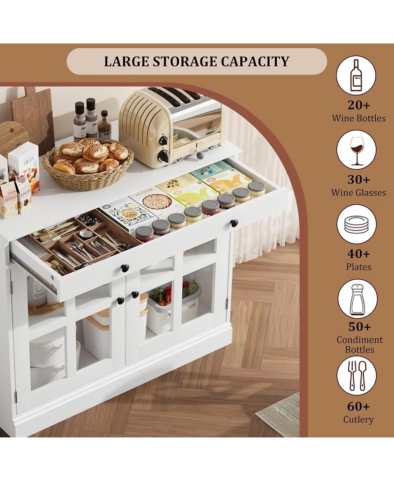 gaomon 35 Point 4 Inch Sideboard Buffet Cabinet with Glass Door Drawer Modern Storage for Dining Room Kitchen