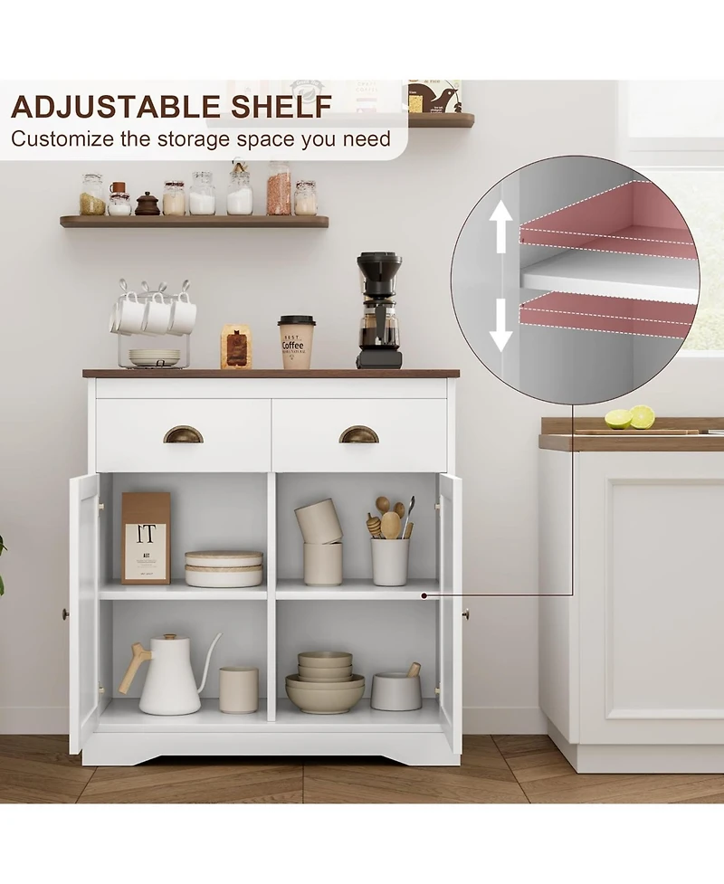 gaomon Farmhouse Buffet Cabinet 2 Doors 2 Drawers Adjustable Shelves for Dining Room
