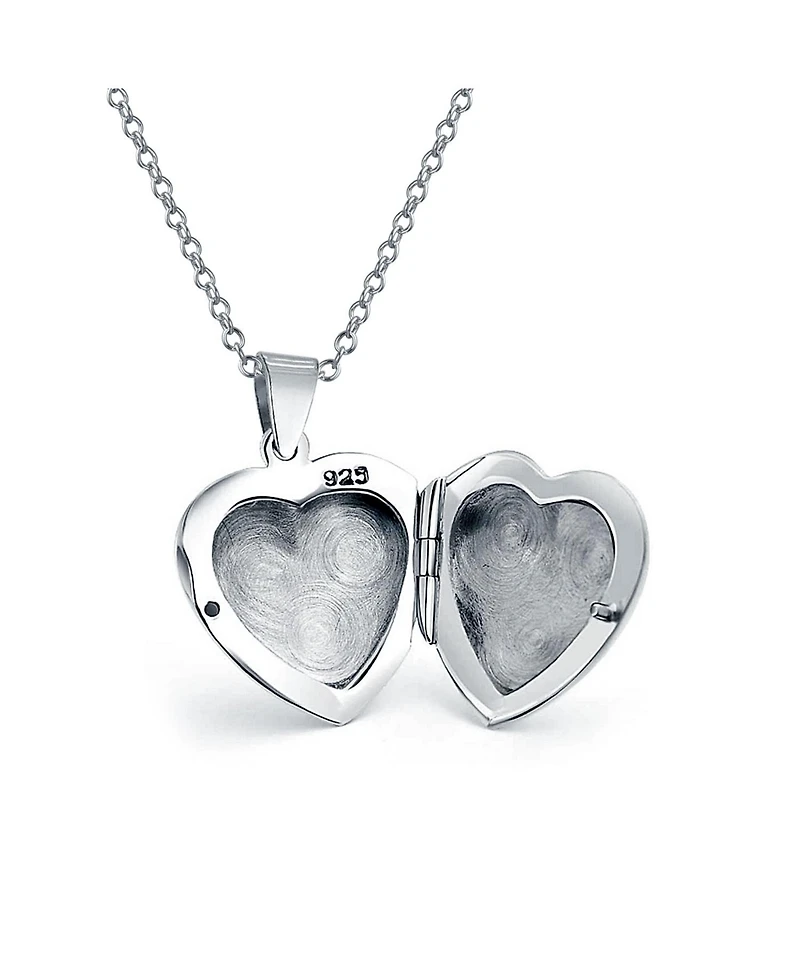 Bling Jewelry Simple Keepsake Puff Heart Shaped Photo Locket Necklace Pendant .925 Sterling Silver