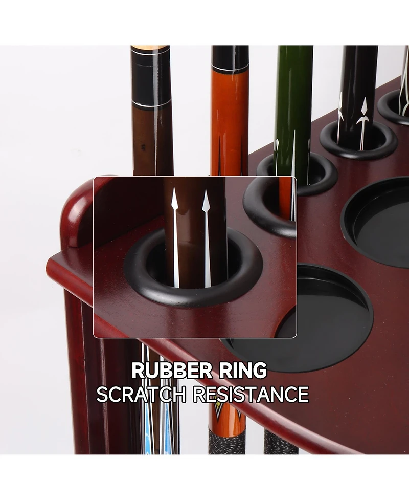 Gse Games & Sports Expert Wood 10 Corner Style Pool Cue Rack with Score Counter, Metal Hook, and Drink Holders
