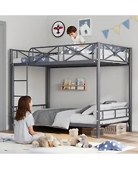 gaomon Industrial Twin Over Twin Bunk Bed, Heavy-Duty Steel Frame with Safety Guard Rails & Quiet Slats, Space-Saving for Kids, Steel Bed for School