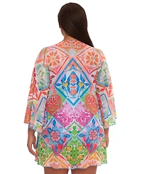 Becca Etc Plus Mijas Tie Front Stretch Mesh V-Neck Cover-Up Tunic