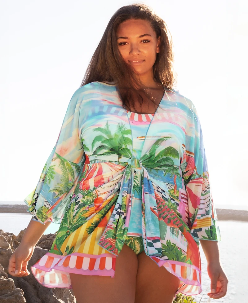 Becca Etc Plus Miami Beach Tie-Front Cover-Up Tunic