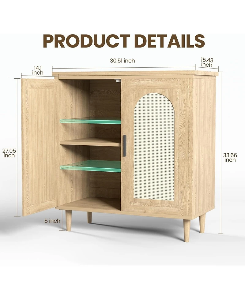 gaomon Rattan Sideboard with Solid Wood Base, Buffet and Storage Cabinet with Ample Space for Living Room, Dinning Room, Hallway and Entryway