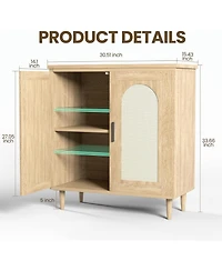 gaomon Rattan Sideboard with Solid Wood Base, Buffet and Storage Cabinet with Ample Space for Living Room, Dinning Room, Hallway and Entryway