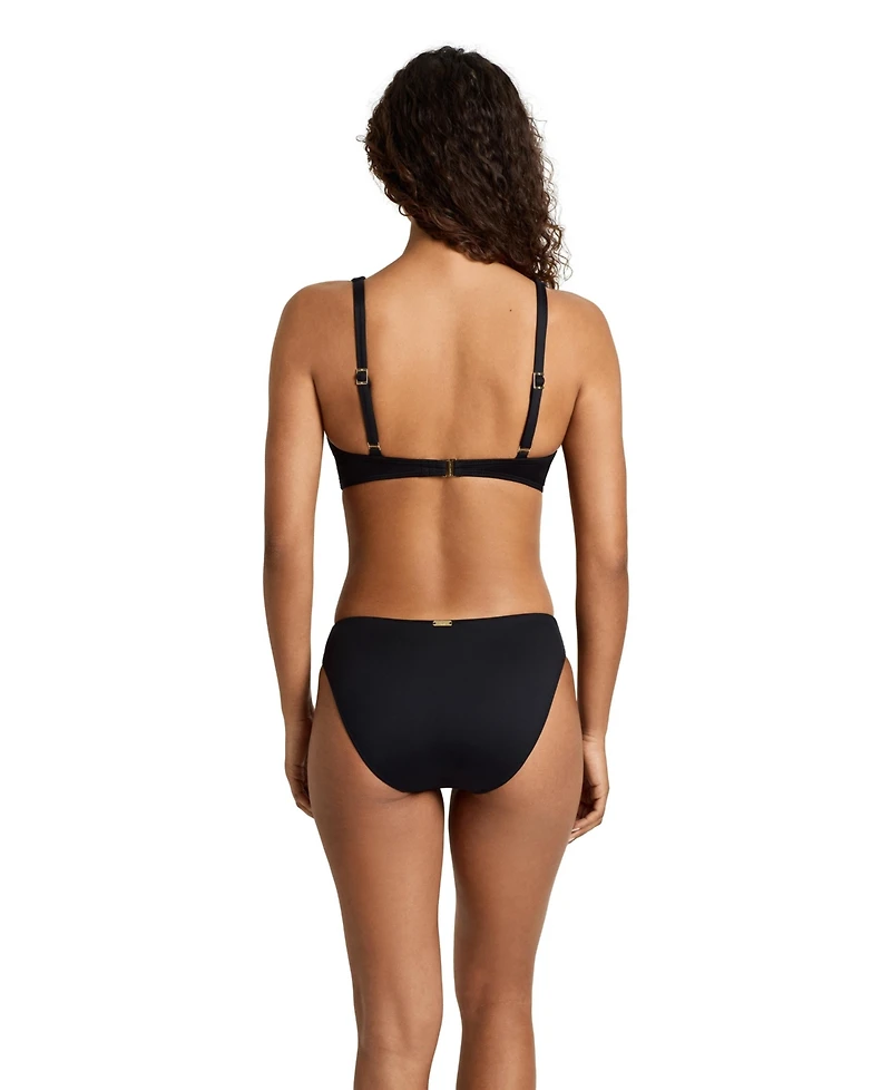 Lauren Ralph Women's Dark Navy Ruffle Underwire Bralette Swimsuit Top