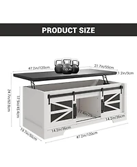 gaomon Lift Top Coffee Table, Multifunctional Table with Sliding Barn Door, Hidden Storage Compartment, Lifting Tabletop, Adjustable Shelf